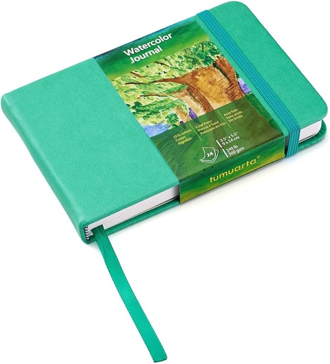 tumuarta Watercolor Journal, 3.5x5.5”, 140 LB, 300 GSM, Cotton Paper, Cold Press, 24 Sheets, 48 Pages, Watercolor Sketchbooks for Use As Travel Notebook Mixed Media Pad On The Go (Blue)