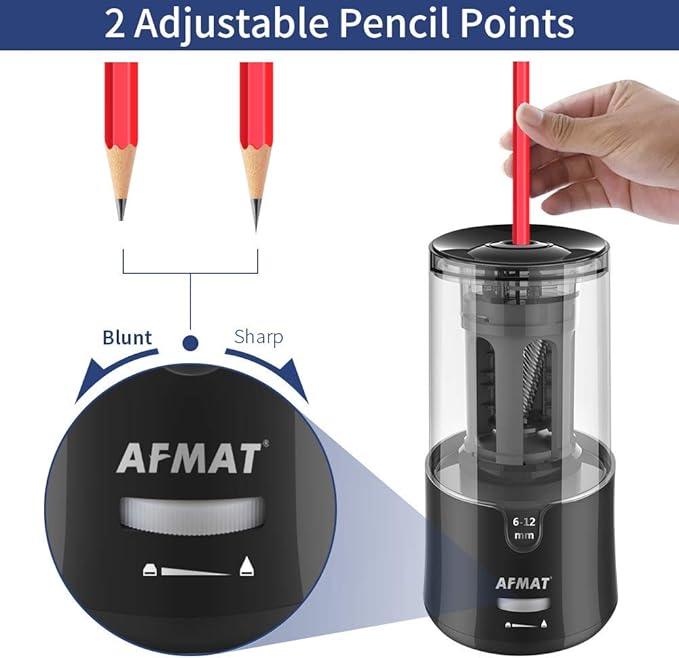 AFMAT Electric Pencil Sharpener - Auto Stop, Super Sharp & Fast, Plug in Pencil Sharpener for 6-12mm No.2/Colored Pencils - Classroom/Office/Home PS92