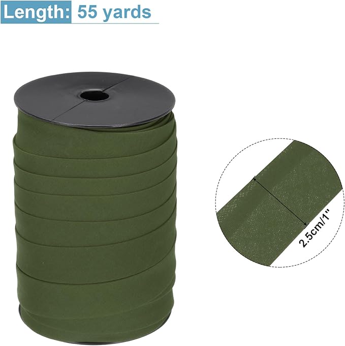 MECCANIXITY 1 Inch Double Fold Bias Tape Polyester Continuous Bulk Bias Tape for Sewing,Seaming Quilting Hemming Binding Crafts (Dark Green 55 Yards)