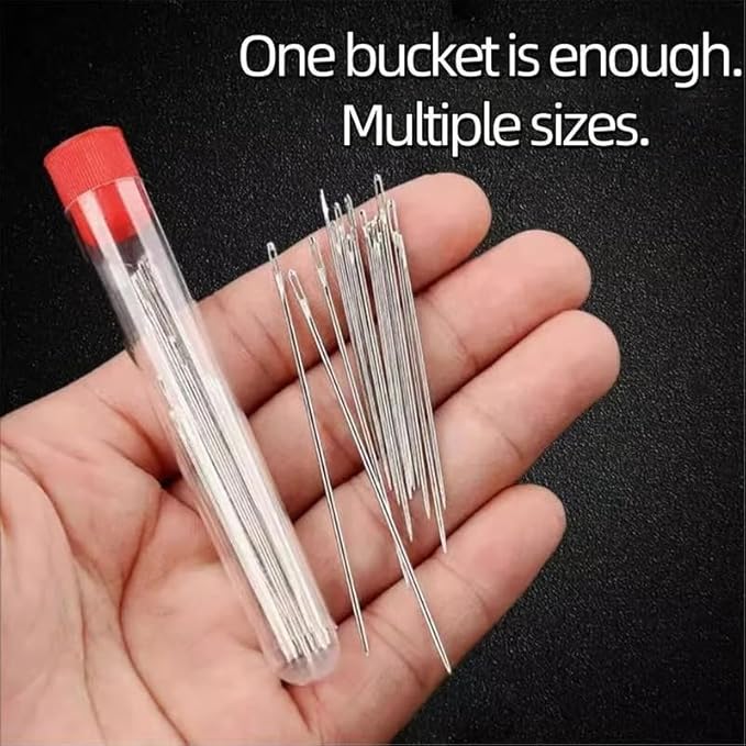 34PCS Big Eye Steel Needles Set - Long & Thin Handmade Quilting & Sewing Needles Kit for DIY Sewing Projects (1 Set)