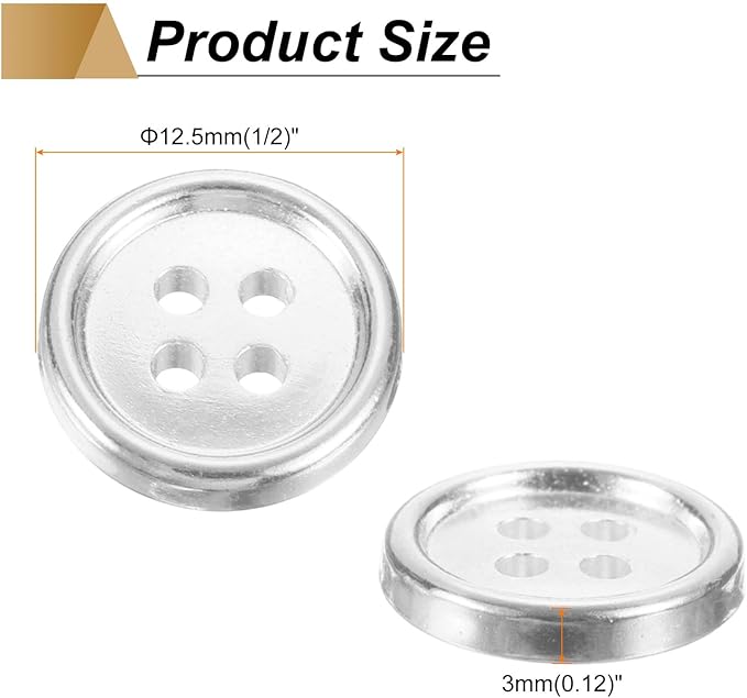 HARFINGTON 100pcs 20L Plastic Sewing Buttons 12.5mm 1/2" 4-Hole Round Replacement Craft Button for Coats Sewing Clothing and DIY, Silver