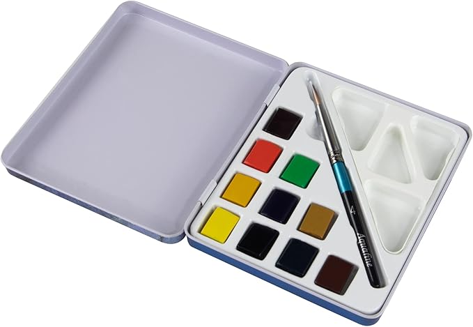 Daler Rowney Mini Half Pan Travel Tin, 12 Piece Set, Colors May Vary