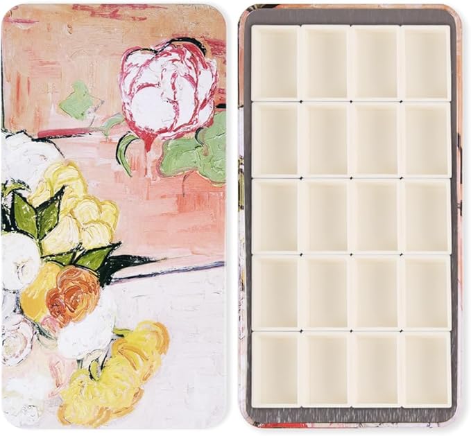 Portable Watercolor Paint Palette with Tins, Lightweight Empty Full Pans with Magnetic Squares, Metal Paint Tray Palettes for Travel, Acrylics Painting and Art, 20Full Pans,Champs Rose