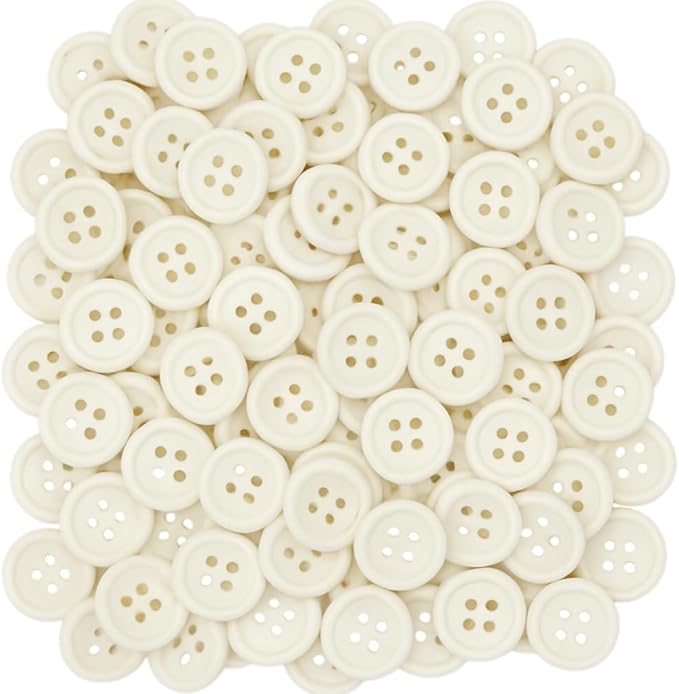 100 Pcs Pearl Buttons for Shirt 4 Hole 0.35 inch White Sewing Buttons 14L Plastic Round 9mm Ideal for Sewing Dress Skirt Blouse School Outfits Aprons Pants Jackets Bags DIY Crafts