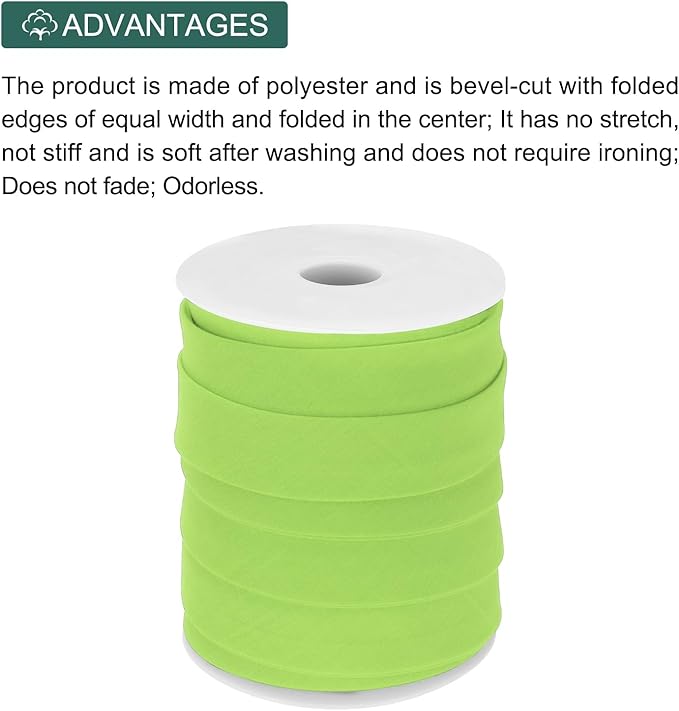 MECCANIXITY 1 Inch Double Fold Bias Tape Polyester Continuous Bulk Bias Tape for Sewing,Seaming Quilting Hemming Binding Crafts (Fluorescent Green 25 Yards)