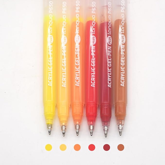 Acrylic Gel Pens for Coloring Books, Quick Dry 6 Pcs 1.0mm Fine Point Gel Marker Pen for Drawing, Journaling Art, Warm Color