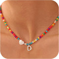 Ursteel Colorful Initial Cute Necklaces for Girls - Trendy Beaded Choker Necklace for Women Teen Girl, Handmade Letter Necklace Valentines Galentine Gifts for Women Girls Jewelry