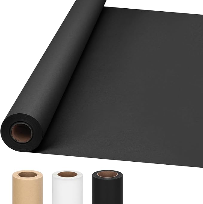 Moretoes 36" x 1,200"(100') Black Wrapping Paper Roll, Kraft Packing Paper Roll for Gift Wrapping Craft Bulletin Board Banner Art Bouquet Flower Packing Moving Shipping 85GSM