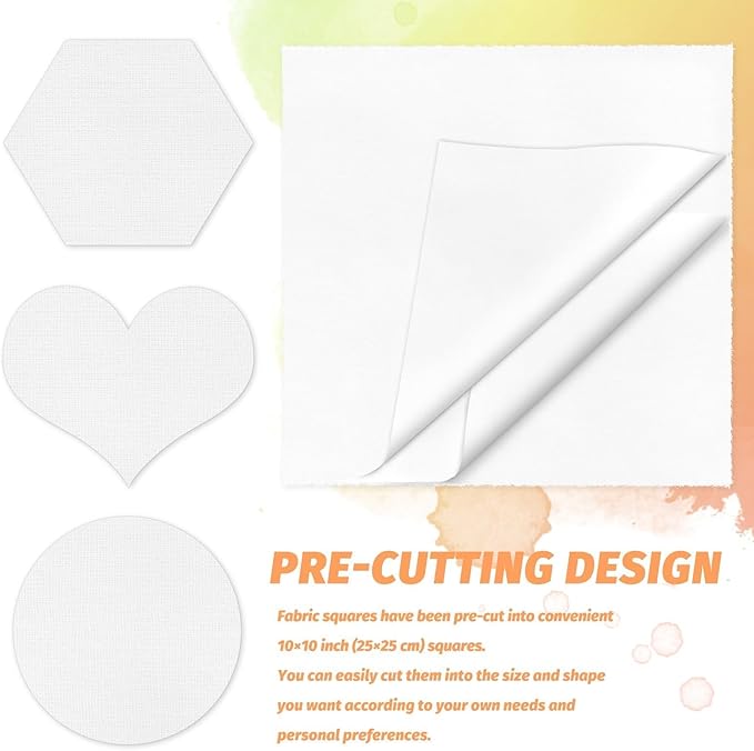 50 PCS 10 x 10 Inch White Fabric Squares, Precut White Cotton Squares, Solid Color Quilting Fabric Bundles Cotton Embroidery Quilting Cloth for Craft Lovers DIY Sewing Crafting