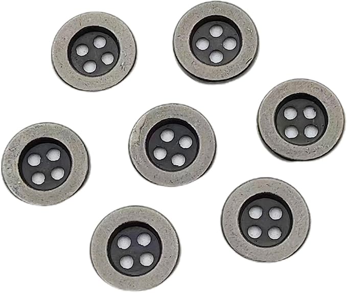 50PC Metal Buttons 4 Hole Antique Silver Round Vintage Sewing Buttons 10mm