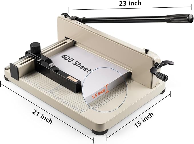 12" Heavy Duty Guillotine Paper Cutter - 400 Sheet Precision Cutting, Safety Lock Blade & Rapid Stack Processing for Office/School, Solid Steel Construction