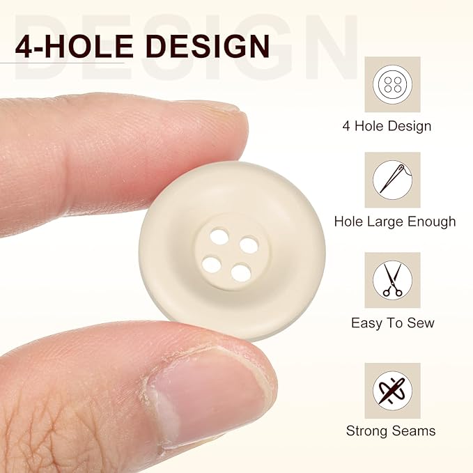 HARFINGTON 50pcs Sewing Button 23mm (7/8 Inch) 4 Holes Resin Thickened Round Crafting Replacement Buttons for Clothing DIY Crafts Decoration, Beige