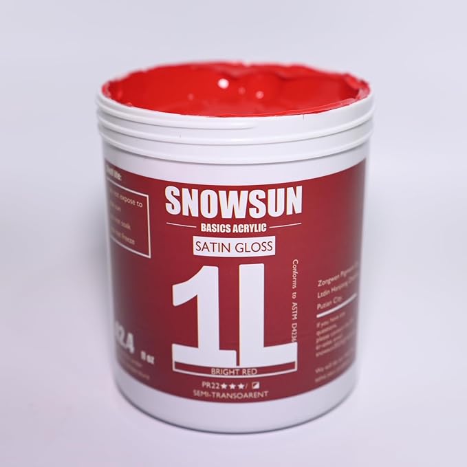SNOWSUN Red Acrylic Paints, Large Bulk Heavy Body Acrylic Paint (1L，About a quarter of a gallon) - Non Toxic Gloss Thick Art Paint for Multi-Surface, Canvas Wood Ceramic and Leather, Stone Craft, for Artists & Beginners