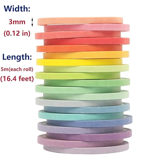20 Rolls Washi Masking Tape Set, 3mm 110 Yards Colorful Rainbow Pastel Washi Tape Set, Skinny Thin Decorative Colored Washi Craft Tape for Bullet Journal DIY Planner Crafts Scrapbook Designs