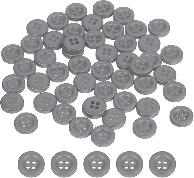 HARFINGTON 50pcs Sewing Button 11mm (15/32 Inch) 4 Holes Resin Thickened Round Crafting Replacement Buttons for Clothing DIY Crafts Decoration, Gray