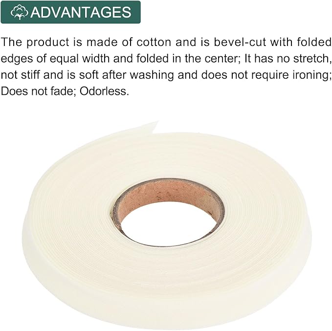 MECCANIXITY 1/2 Inch Double Fold Bias Tape Polyester Continuous Bulk Bias Tape for Sewing,Seaming Quilting Hemming Binding Crafts (Beige White 10 Yards)