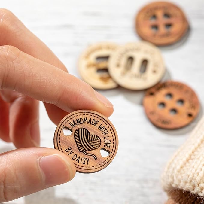 callie Personalized Wooden Button, Custom Name Sewing Labels for Handmade Items, Gifts for Mom Grandma Knitting Crafts Crocheting Lovers, 10Pcs - 200Pcs