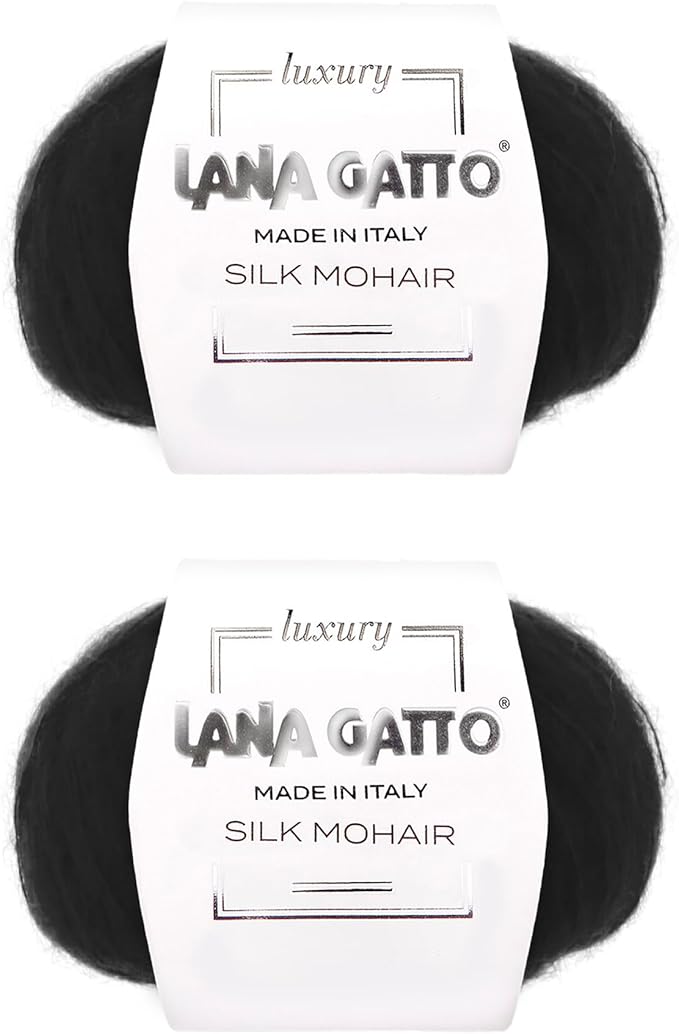 Silk Mohair Luxury Yarns, Premium and Soft Blend for Knitting, Made in Italy (Black - 6037, 2)