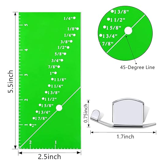YEQIN Seam Allowance Ruler and 2 Magnetic Guide for Sewing Machine, Ideal Quilting 1/8'' to 2'' Straight Line Hems, Perforated Gauge Measuring Tool with 45°Trim Line, Green