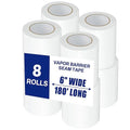 8 Roll, White Vapor Barrier Tape, 6" Wide x 180' Long, PE 9 mm Polyethylene Tape, for Crawlspaces, Underlayment Seams, Metal Building Seams, Excellent Air Barrier, Insulation Repairs