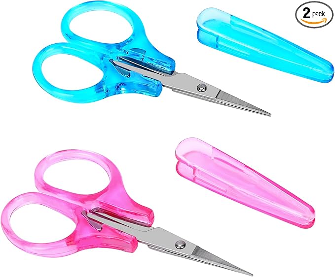 2Pcs Small Scissors - All Purpose Craft Scissors with Protective Cover, Precision Straight Fine Tips for Paper Cutting, Scrapbooking
