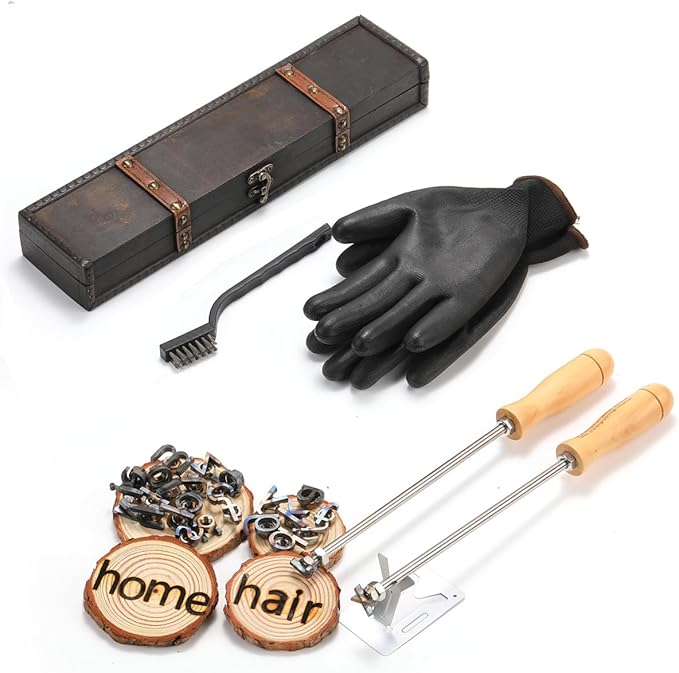 26 Pcs 1" Lowercase Letters Branding Iron for Wood, Hats, Leather, Alphabet Branding Iron for BBQ Steak Bread & Personalized Gifts, with Wooden Box and 2 Handles (Lowercase Letter a-z)