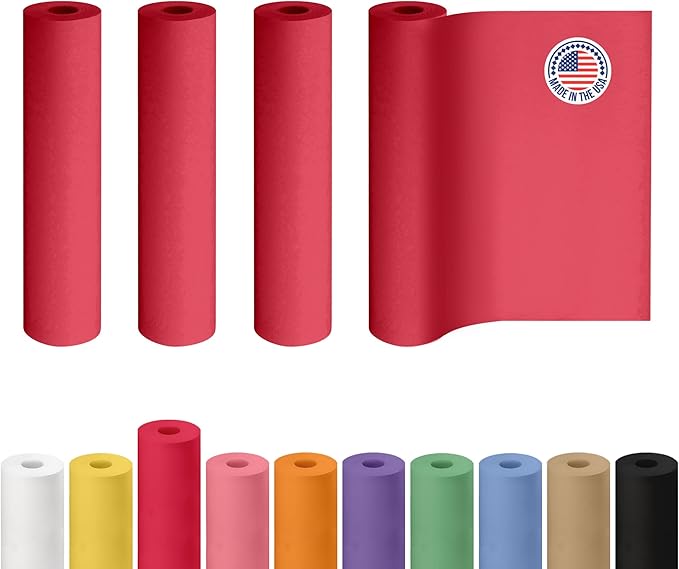 24" x 1200" (100 ft) Red Kraft Paper Roll, Pack of 4 - USA-Made Quality Craft Paper for Gift Wrapping, Kids' Arts & Crafts, School Projects - 100% Recycled, 50 lb Natural Material by IDL Packaging