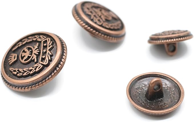 Antique Copper Metal Shank Buttons - 12 Pcs - 4 Size Options - Crown Round Metal Shank Buttons Vintage for Men Women Blazer Coat Uniform Shirt Suit and Jacket Sewing Craft DIY N19303