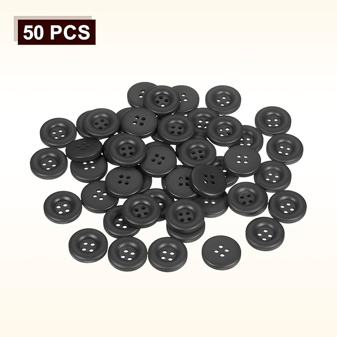 HARFINGTON 50pcs Sewing Button 20mm (3/4 Inch) 4 Holes Resin Thickened Round Crafting Replacement Buttons for Clothing DIY Crafts Decoration, Black