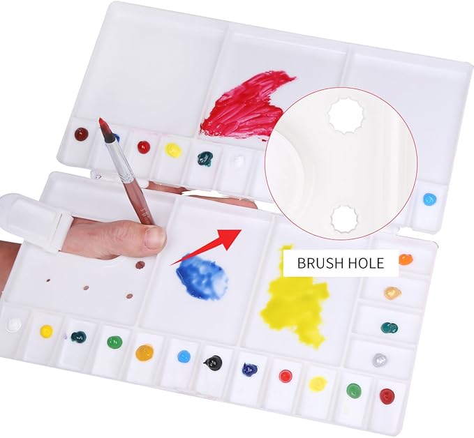 Transon Paint Palette Box 33 Wells for Mixing Gouache, Acrylic and Oil Paint with 1 Paint Brush