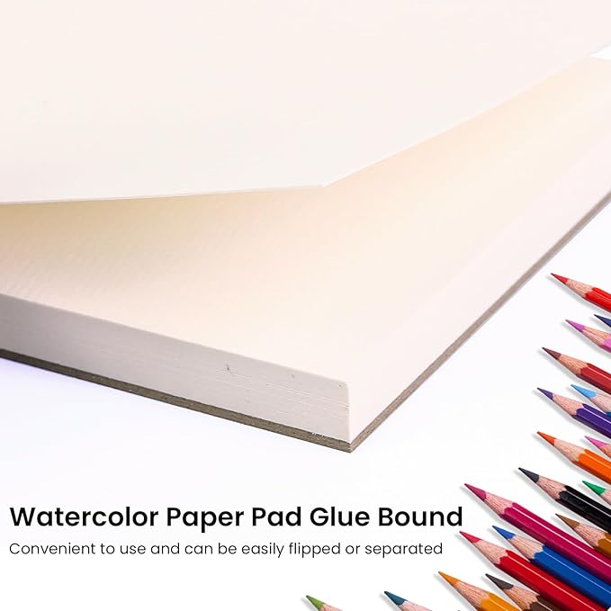 Watercolor Paper Pad, 15 Sheets, 9x12”, 100% Cotton Paper, Glue Bound, 140LB/300GSM Cold Pressed Water Color Paper for Watercolor Drawing, Mixed Media, Art Journaling (9x12 Inch)