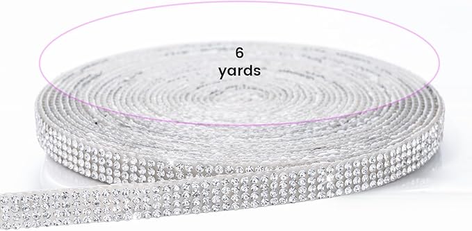 Novani Self Adhesive Rhinestone Ribbon, 0.35 Inch Wide 6 Yards 1 Roll, Silver Crystal Diamond Bling Strips for DIY Crafts, Home Decor, Glitter Glass Rhinestones Tape for Crafting, Car Decoration
