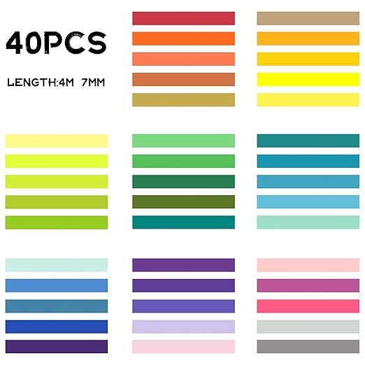 40 Rolls Washi Tape Set, Decorative Masking DIY Plain Washi Tapes for Children and Gifts Warpping (MIX)