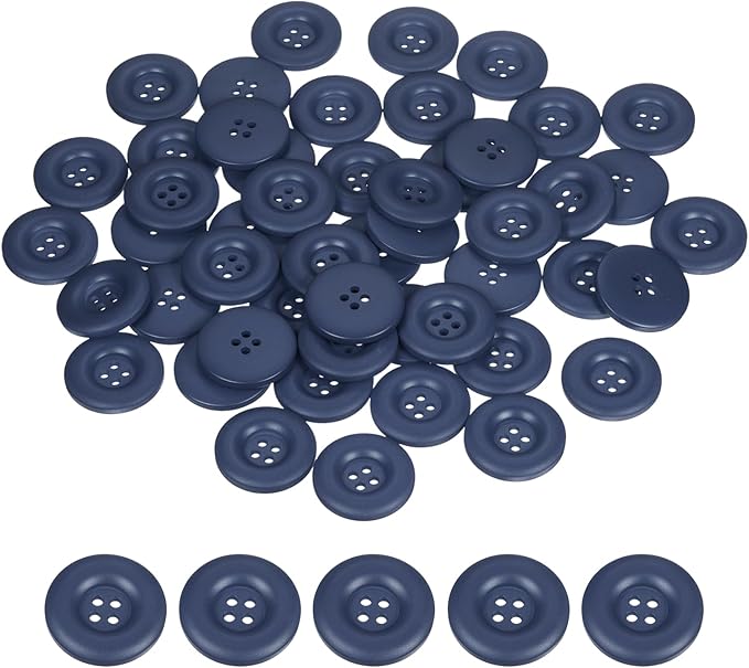 HARFINGTON 50pcs Sewing Button 28mm (1-1/8 Inch) 4 Holes Resin Thickened Round Crafting Replacement Buttons for Clothing DIY Crafts Decoration, Dark Blue
