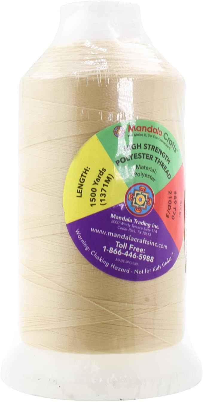 Mandala Crafts Ivory Heavy Duty Thread - 1500 Yds Tex 90 Bonded Polyester Threads for Sewing Drapery, Jeans, Leather, Hair, Outdoor Marine Upholstery