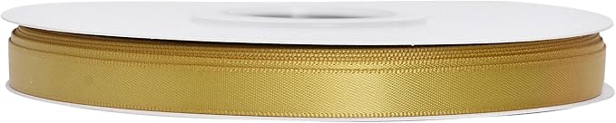YAMA Gold Double Faced Satin Ribbon 3/8 Inch 25 Yards, Thin Gold Christmas Ribbon for Christmas Tree Gift Wrapping Crafts Party Decoration