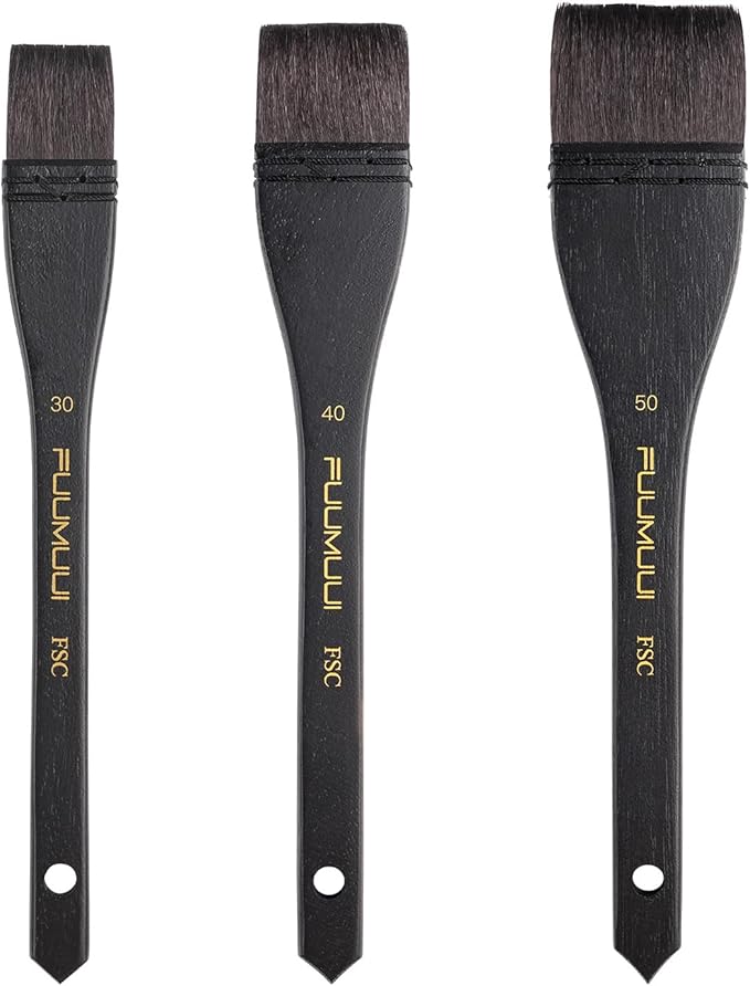 Flat Watercolor Brushes, 3pcs Professional Squirrel Hair Flat Hake Brushes Set, Artists Scale Large Paint Brush with Long Handle for Watercolor and Acrylic Paints