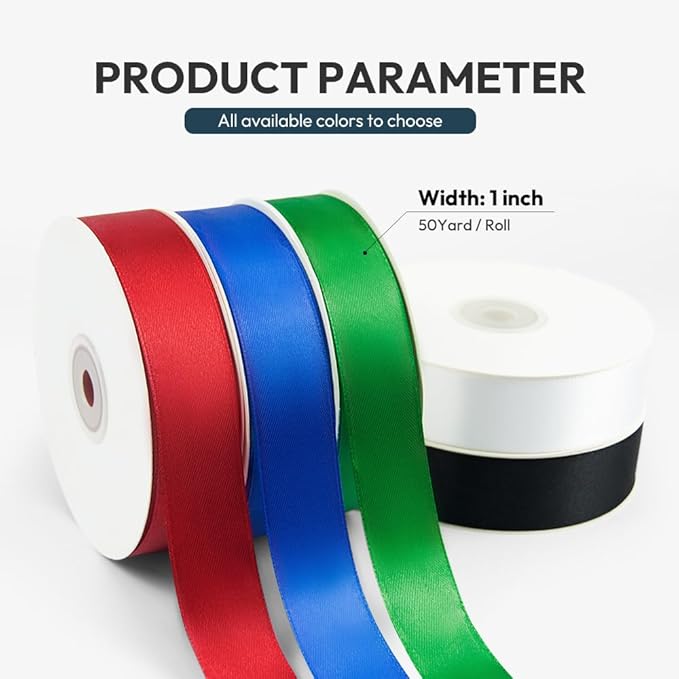 Kmer Life 1 in x 50 Yards Baby Blue Polyester Satin Ribbon - Perfect for Wedding Decor, Wreath, Crafts & Gift Wrapping