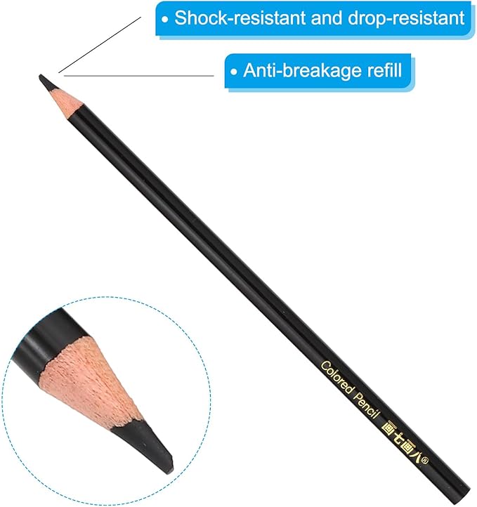 PATIKIL Black Colored Pencils Set,6 Pcs Oil Color Pencils Wooden Coloring Drawing Pencil for Artists Art Painting