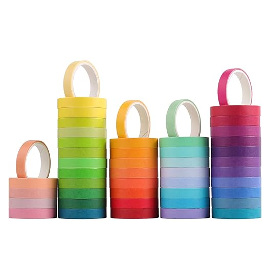 48 Rolls Washi Tape Set, 7.5mm Rainbow Colored Masking Tape, Decorative Tape for Bullet Journaling, Scrapbooking, DIY Arts & Crafts, Vision Board, Holiday Decoration
