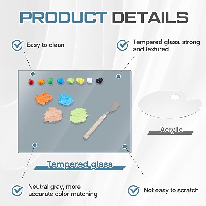 Nuanchu 2 Pcs 9 x 12 Inches Neutral Grey Tempered Glass Palette for Oil Painting Keeps Wet Paint Fresh Scratch Resistant Easy Clean up for Palette Artist Supplies DIY Color Mixing
