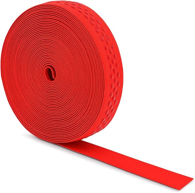 Mandala Crafts 1 Inch Elastic Silicone Gripper Tape for Clothing - 10 Yds Dotted Non Slip Elastic Band for Sewing - Red Silicone Flat Fabric Stretchy Ribbon Straps