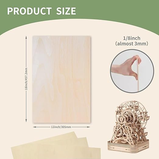 36 Pack Basswood Sheets Board 1/8 Inch Unfinished Wood,3mm Plywood for Laser Cutting,Boards for Crafts for DIY Thin Plywood Sheets Unfinished Wood Boards for Laser Cutting (18inchx12inch)