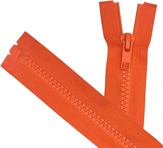 ANPURZII 2PCS #5 23 Inch Vermilion Orange Separating Jacket Zippers for Sewing Coats, Molded Plastic Bulk Zippers(VermilionOrange 23" 2PCS)