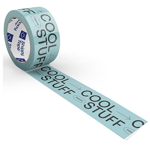 Cool Stuff Inside Decorative Packing Tape for Small Business Cute Designer Printed Packaging and Shipping Tape - Turquoise Green Black, 1.88" x 110 Yards (330 feet)