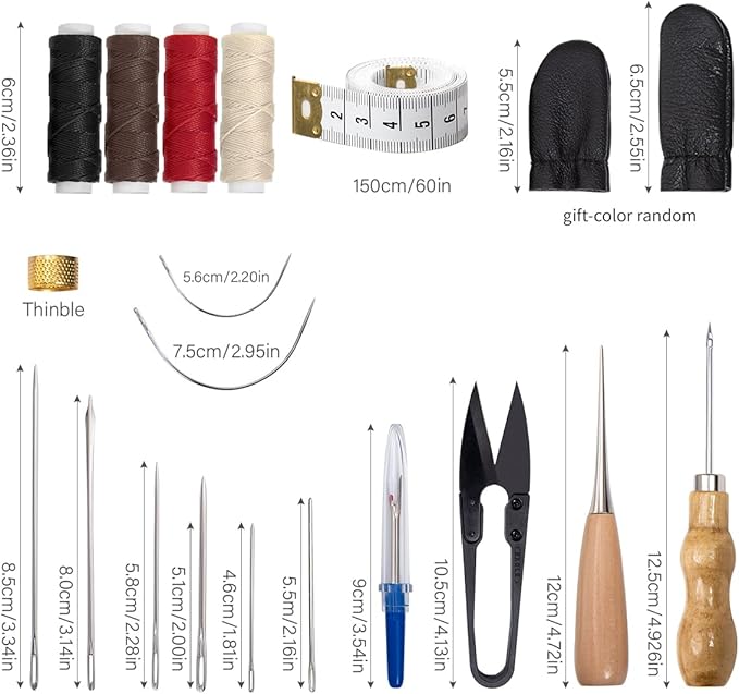 WUTA 31Pcs Leather Repair Kit Leather Sewing Working Tools Sail Repair Kit with Large-Eye Stitching Needles Waxed Thread Set for DIY Leather Craft (Set A)