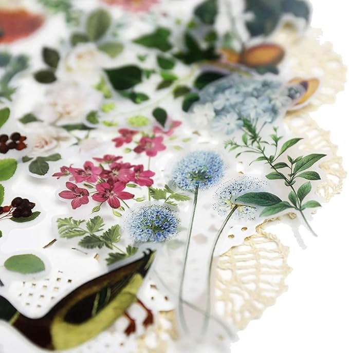Doraking 65PCS Plants Scrapbook Stickers, DIY Decoration Transparent Sulfuric Paper Green Plants for Scrapbook, No-Repeat