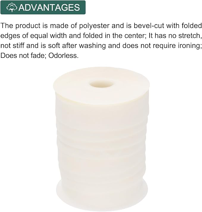 MECCANIXITY 1 Inch Double Fold Bias Tape Polyester Continuous Bulk Bias Tape for Sewing,Seaming Quilting Hemming Binding Crafts (Beige White 25 Yards)