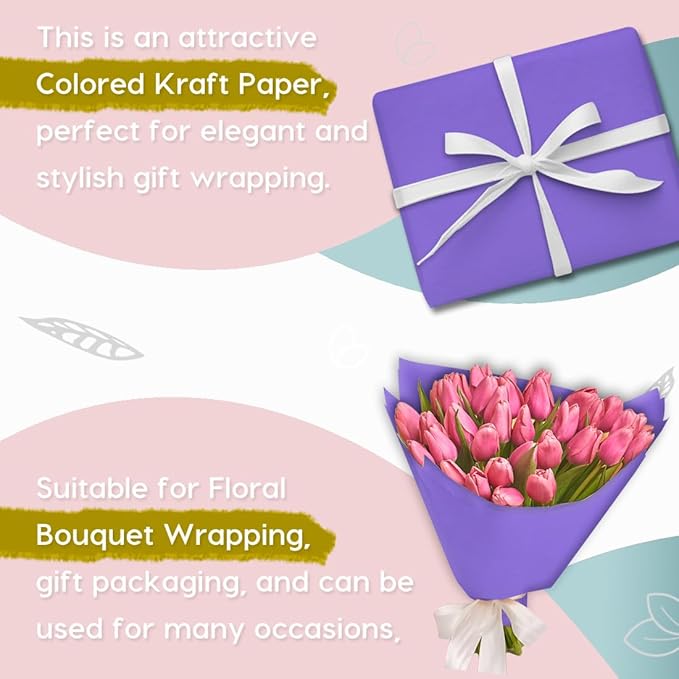 PerkHomy 24" x 2,400" (200') Purple Kraft Paper Roll for Craft Bulletin Board Paper Art Table Covering Crafting Gift Wrapping Bouquet Packing Parcel 80GSM 55LB (Purple, 24" x 200')