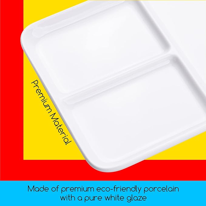 MEEDEN Ceramic Artist Paint Palette, Rectangle Porcelain Watercolor Palette, 10'' × 7'' Ceramic Mixing Tray for Gouache, Watercolor, Acrylic Painting